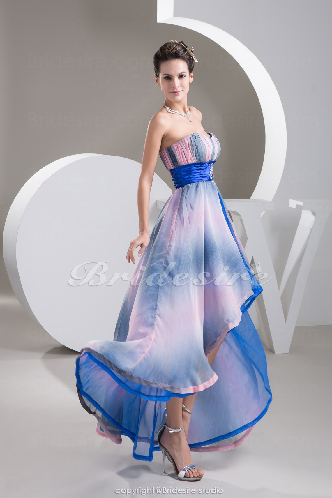 A-line Sweetheart Asymmetrical Sleeveless Stretch Satin Chiffon Dress - Thumbnail 3