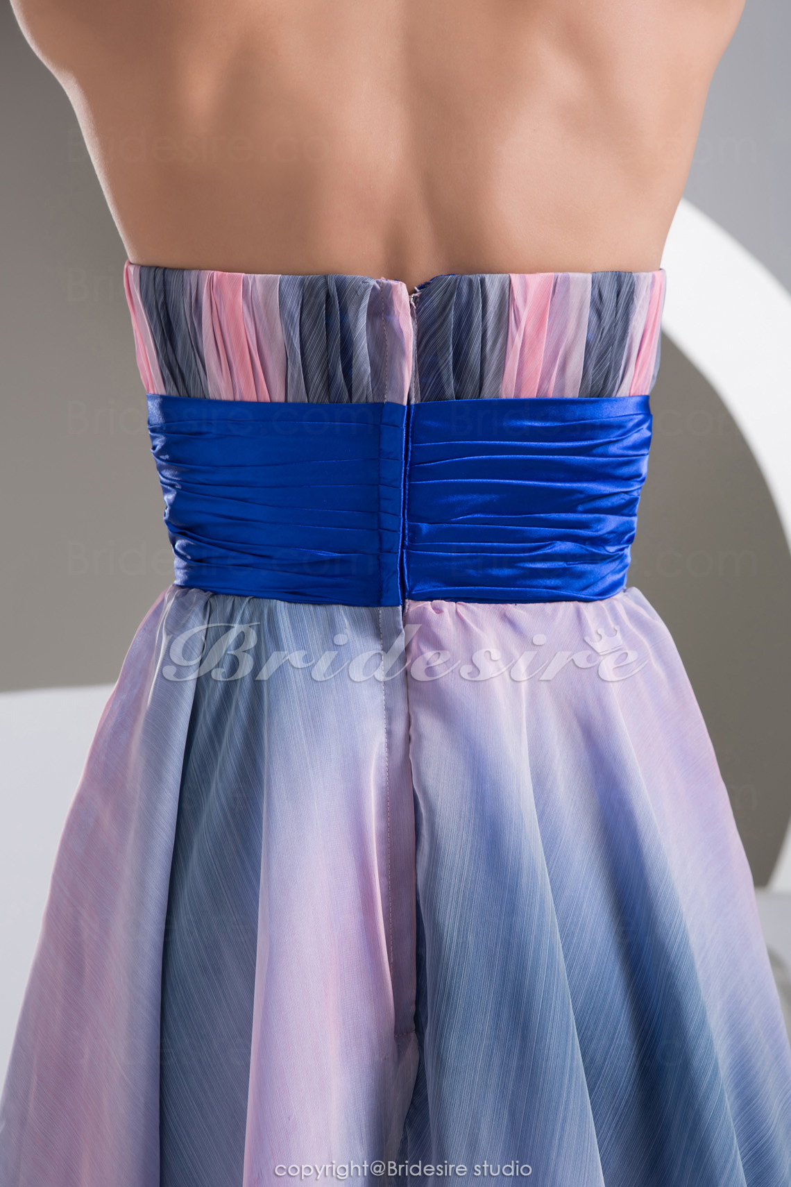 A-line Sweetheart Asymmetrical Sleeveless Stretch Satin Chiffon Dress - Thumbnail 5
