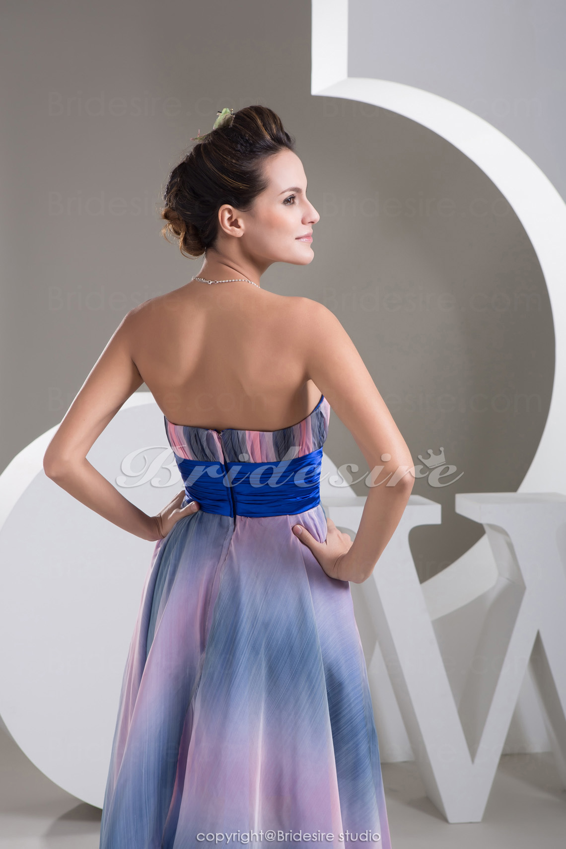 A-line Sweetheart Asymmetrical Sleeveless Stretch Satin Chiffon Dress - Thumbnail 6