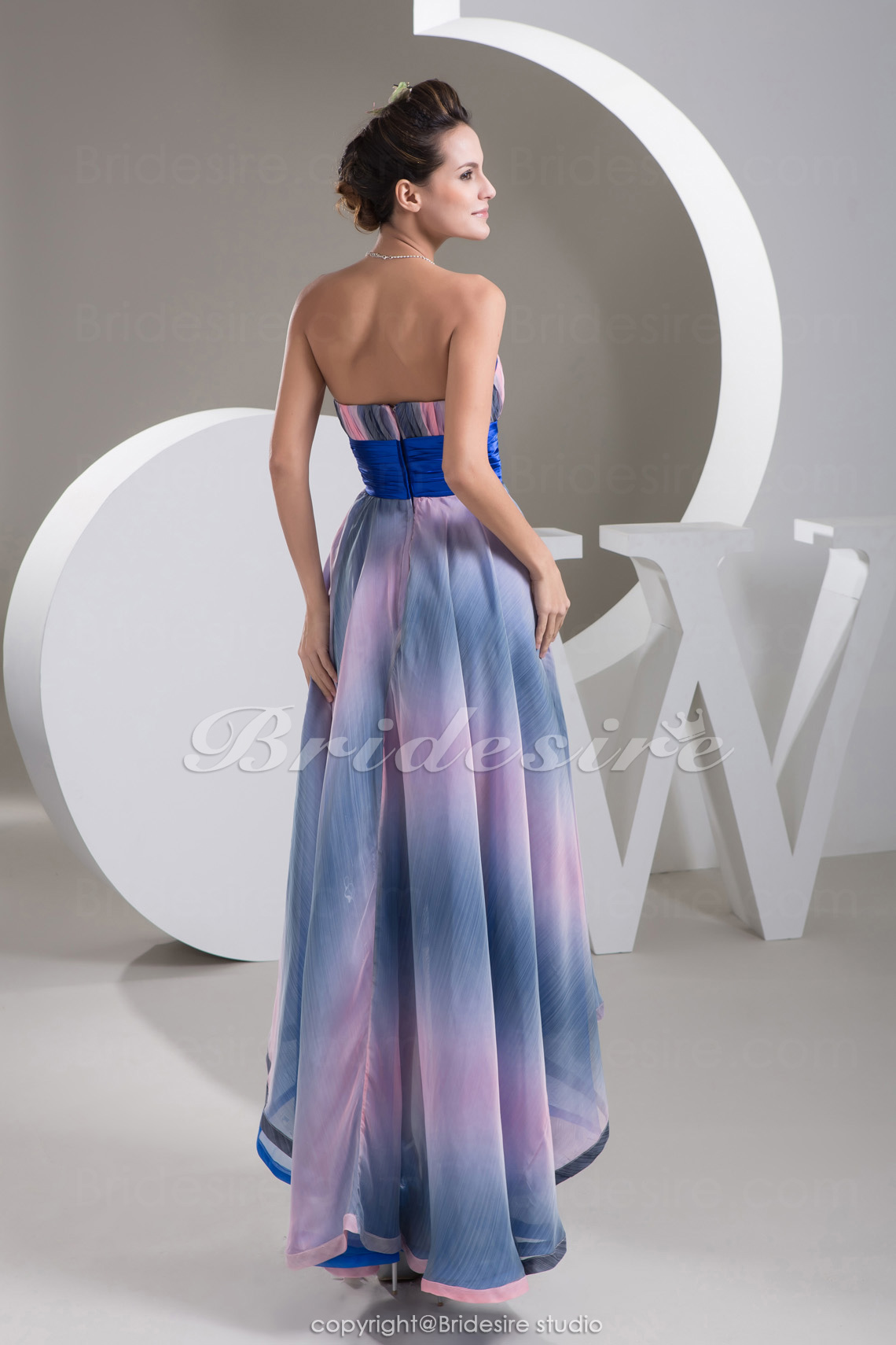 A-line Sweetheart Asymmetrical Sleeveless Stretch Satin Chiffon Dress - Thumbnail 7