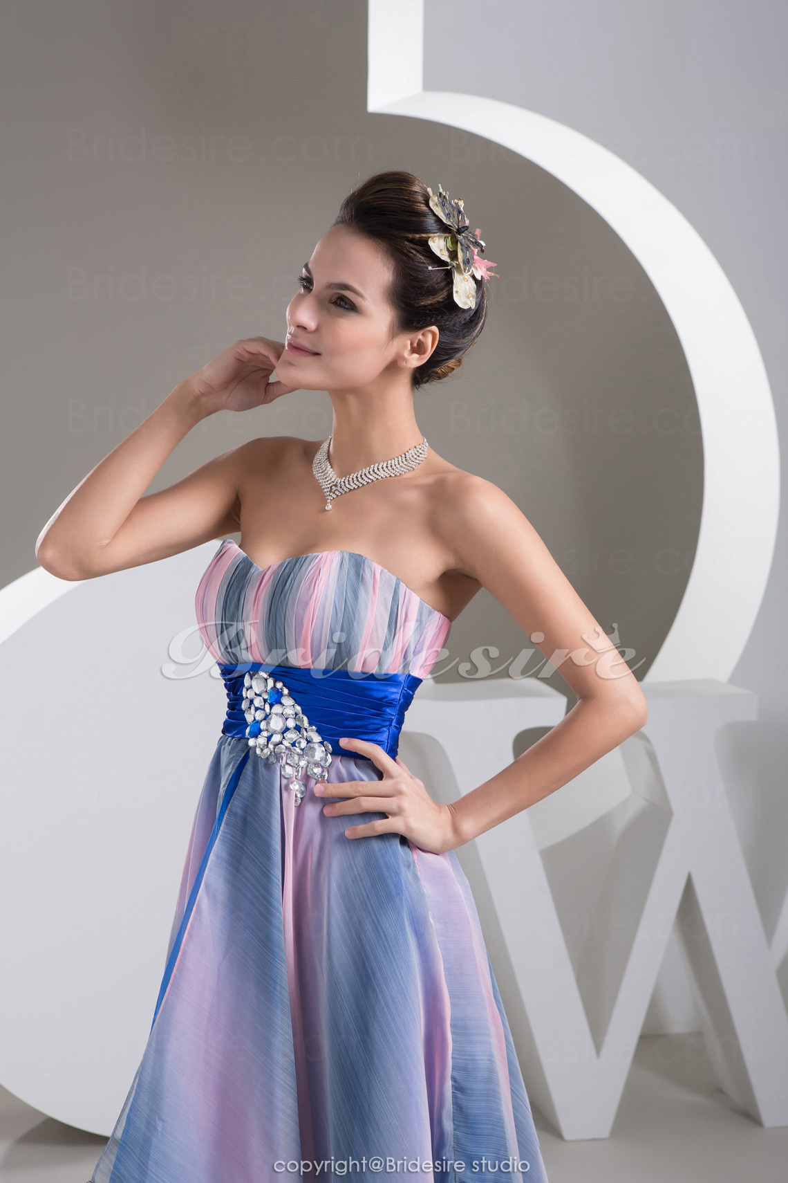A-line Sweetheart Asymmetrical Sleeveless Stretch Satin Chiffon Dress - Thumbnail 8