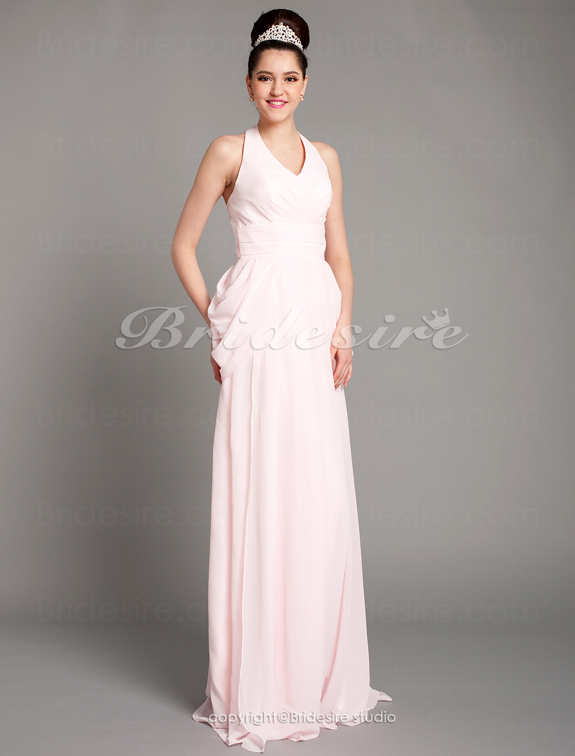 A-line Chiffon Floor-length Halter Evening Dress - Thumbnail 2