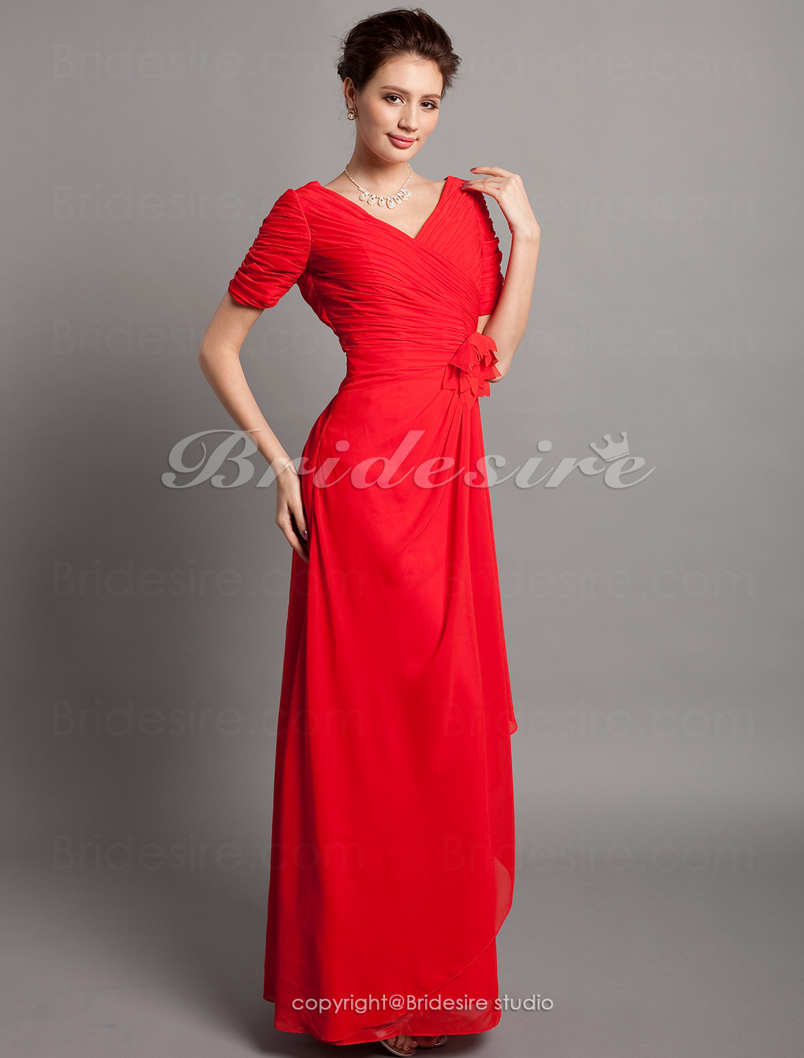 Sheath/ Column Chiffon Floor-length One Shoulder Bridesmaid Dress - Thumbnail 4