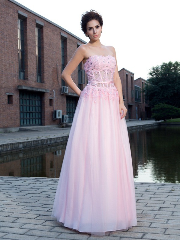 A-line Strapless Sleeveless Tulle Dress
