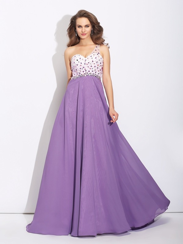 A-line One Shoulder Sleeveless Chiffon Dress