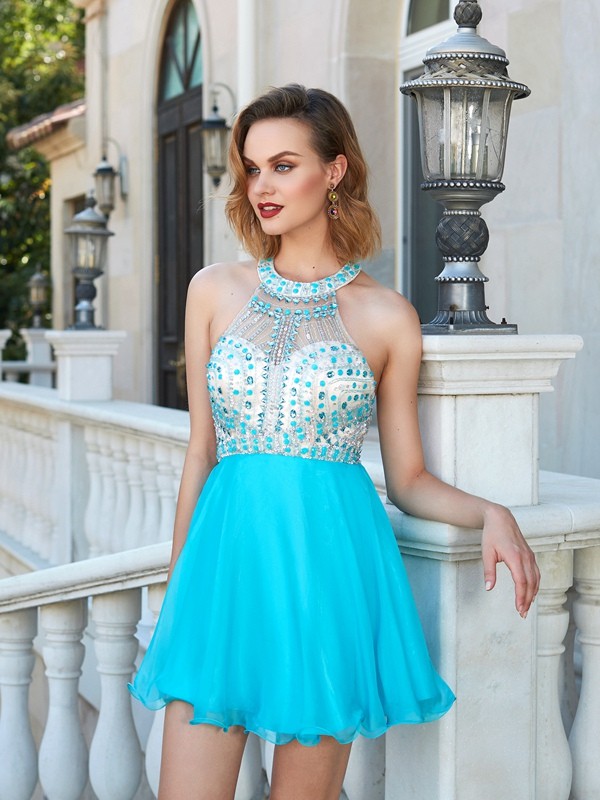A-line Halter Sleeveless Chiffon Dress