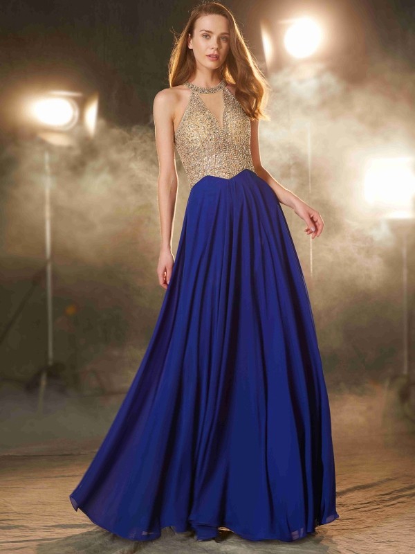 A-line Scoop Sleeveless Chiffon Dress