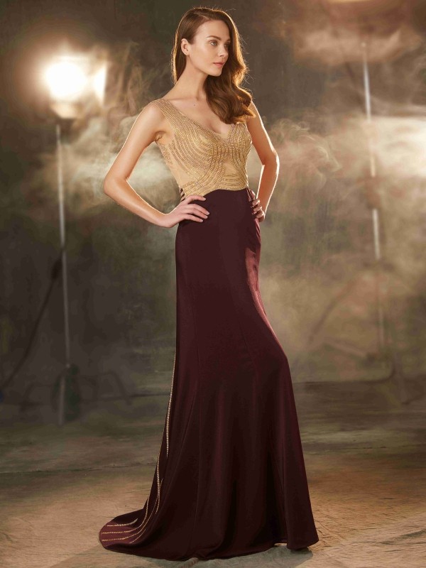 Sheath/Column V-neck Sleeveless Stretch Satin Dress
