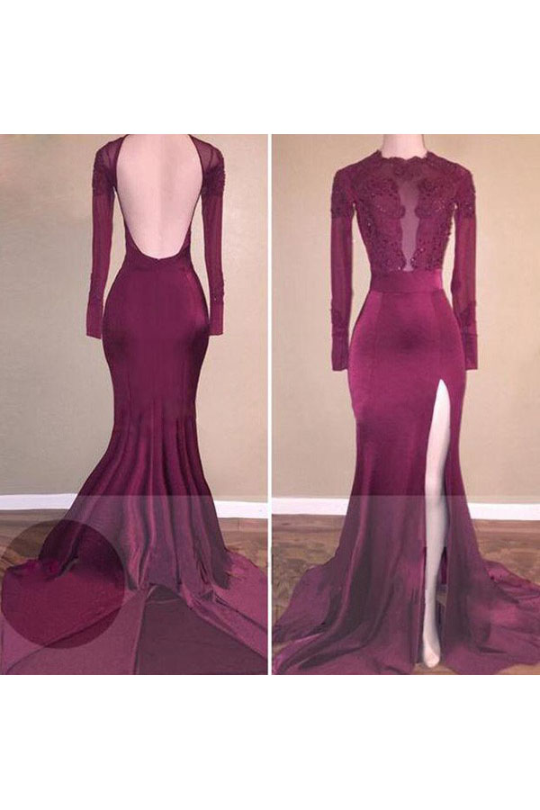 Trumpet/Mermaid Scoop Long Sleeve Satin Dress