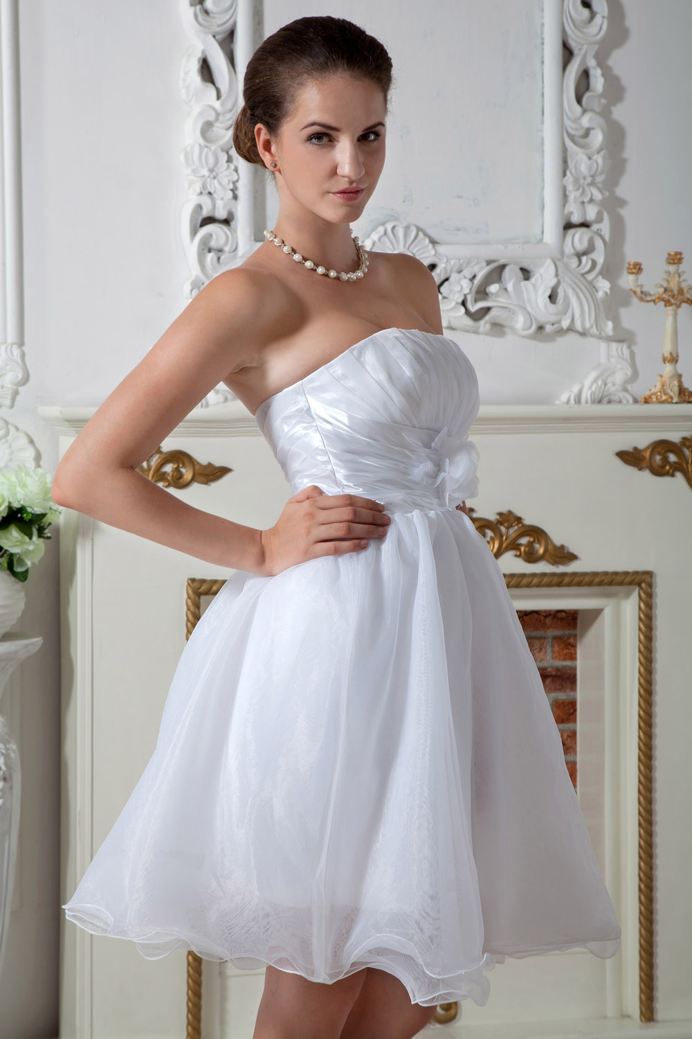 A-line Strapless Tea-length Lace Holiday Dress - Thumbnail 4