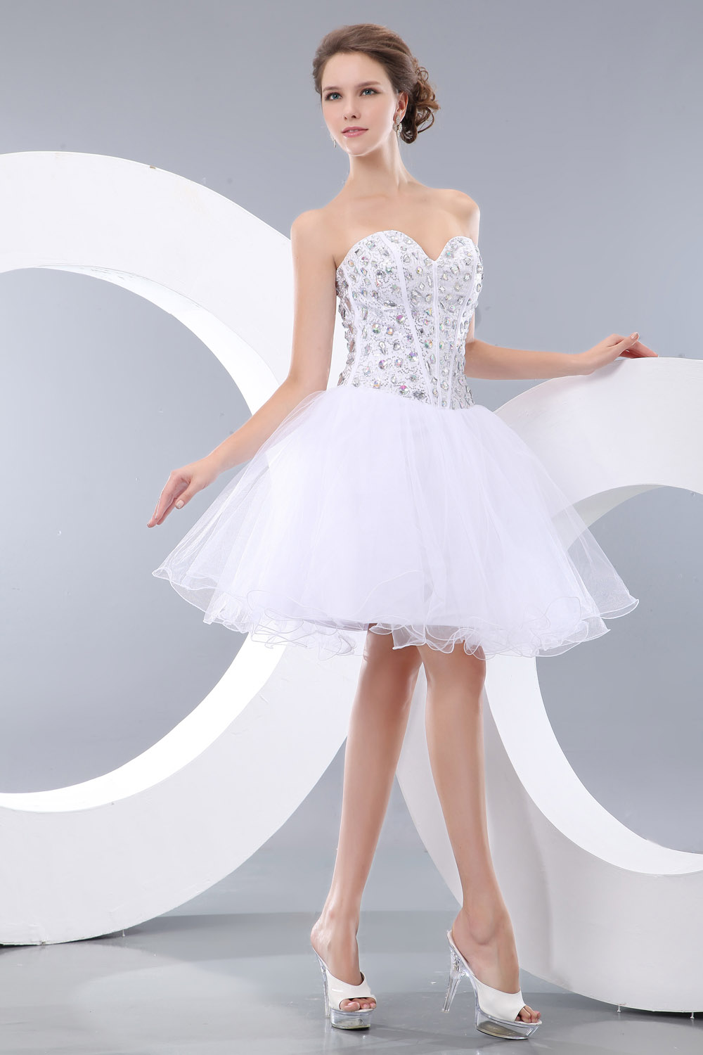 A-line V-neck Knee-length Chiffon Homecoming Dress - Thumbnail 3